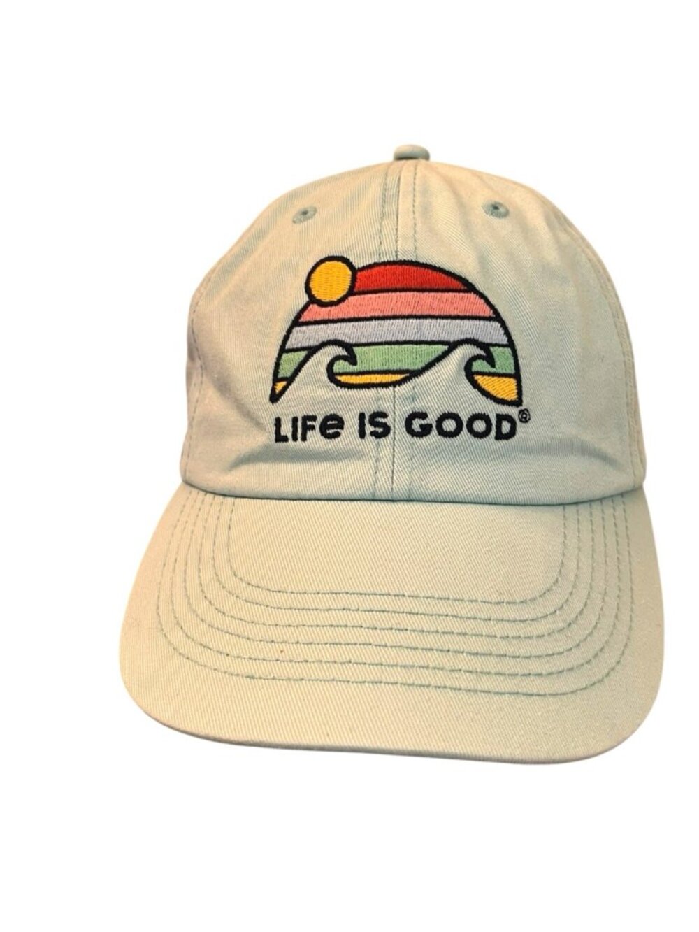 Life is Good Light Blue Sunwashed Cap Retro Wave Stripe Embroidered Colorful OS